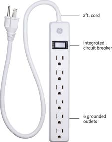 img 3 attached to 💡 GE 2-Pack Power Strip with 6 Outlets, 2 Ft Extension Cord, Heavy Duty Plug, Grounded, Integrated Circuit Breaker, 3-Prong, Wall Mountable, UL Listed, White - Model 14833