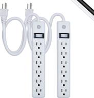 💡 ge 2-pack power strip with 6 outlets, 2 ft extension cord, heavy duty plug, grounded, integrated circuit breaker, 3-prong, wall mountable, ul listed, white - model 14833 логотип