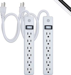 img 4 attached to 💡 GE 2-Pack Power Strip with 6 Outlets, 2 Ft Extension Cord, Heavy Duty Plug, Grounded, Integrated Circuit Breaker, 3-Prong, Wall Mountable, UL Listed, White - Model 14833