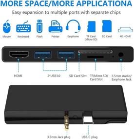 img 3 attached to Адаптер-станция 6-в-2 USB C HDMI для Surface Go/Go 2 - USB C хаб с 4K 🔌 HDMI, 2 USB 3.0 порта (5Гбит/с), 3,5-мм разъем для наушников, слот для SD/TF карт - совместим с Surface Go 1/Surface Go 2.