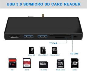 img 2 attached to Адаптер-станция 6-в-2 USB C HDMI для Surface Go/Go 2 - USB C хаб с 4K 🔌 HDMI, 2 USB 3.0 порта (5Гбит/с), 3,5-мм разъем для наушников, слот для SD/TF карт - совместим с Surface Go 1/Surface Go 2.