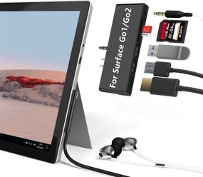 img 4 attached to Адаптер-станция 6-в-2 USB C HDMI для Surface Go/Go 2 - USB C хаб с 4K 🔌 HDMI, 2 USB 3.0 порта (5Гбит/с), 3,5-мм разъем для наушников, слот для SD/TF карт - совместим с Surface Go 1/Surface Go 2.