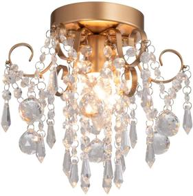 img 4 attached to 💎 Mini Chandelier Crystal Ceiling Light, Small Flush Mount Chandelier for Entryway Bedroom Barthroom Hallway - Gold Light Fixture