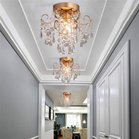 img 1 attached to 💎 Mini Chandelier Crystal Ceiling Light, Small Flush Mount Chandelier for Entryway Bedroom Barthroom Hallway - Gold Light Fixture