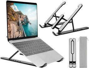 img 4 attached to 📱 Laptop Stand, Adjustable Height Foldable Stand for 10-15.6 Inch Laptops and Tablets, 6-Levels Ergonomic and Portable Stand for Home & Office Use