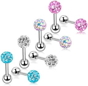 img 4 attached to ZHYAOR 20G Earring Set for Women and 💎 Girls with Sensitive Ears, Screw-back Tragus and Cartilage Jewelry