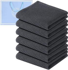 img 4 attached to 🧺 Premium 100% Cotton Waffle Weave Kitchen Dish Towels - Ultra Soft & Absorbent - Quick Drying Dish Cloths - 14x14 Inches - Beautifully Gift-Wrapped - Wash Cloths Dark Grey