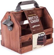 🍺 mealivos 6-pack beer carrier- wooden bottle caddy with convenient metal bottle opener logo