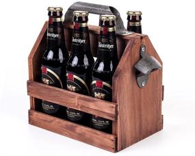 img 3 attached to 🍺 Mealivos 6-Pack Beer Carrier- Wooden Bottle Caddy with Convenient Metal Bottle Opener