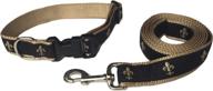 🐾 stylish black and gold fleur de lis dog collar and leash set with gold nylon webbing - preston logo