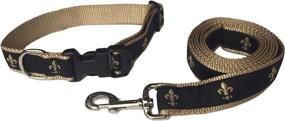 img 2 attached to 🐾 Stylish Black and Gold Fleur De Lis Dog Collar and Leash Set with Gold Nylon Webbing - Preston