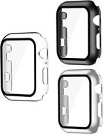 🙂 защитный чехол clear/black/silver для apple watch series 3 & series 2 38 мм с встроенным закаленным стеклом - смайлик 3 штуки: полностью закрывающийся чехол из прочного поликарбоната логотип