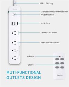 img 3 attached to ЦАНТЕК Пульт дистанционного управления сетевым удлинителем: 3 порта USB, 3 розетки с RF-управлением, кабель 5 футов – белого цвета, 10A/1250W для бытовых и офисных приборов