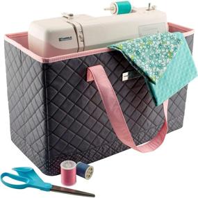 img 4 attached to 🧵 Everything Mary Deluxe Quilted Pink & Grey Sewing Machine Carrying Case: Travel-Friendly Tote Bag for Brother, Singer & Standard Size Machines - Stylish Sewing Machine Cover with Handles