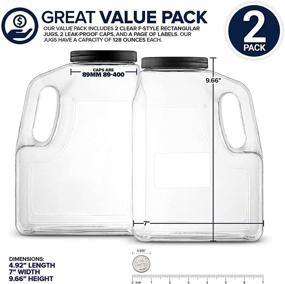 img 2 attached to 🏺 Wide Mouth Gallon Jugs with Labels (2 Pack) by Stock Your Home - 128 Ounce Rectangular Oblong Clear Plastic Containers with Handle for Commercial or Restaurant Use