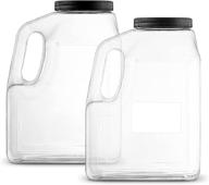 🏺 wide mouth gallon jugs with labels (2 pack) by stock your home - 128 ounce rectangular oblong clear plastic containers with handle for commercial or restaurant use логотип