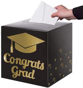img 4 attached to Foldable Cardboard Graduation Card Box Holder - Black Decorations for Graduation Party Decoration and Grad Parties