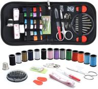 sewing kit, diy sewing supplies with sewing accessories - portable mini sewing kit for beginners, travelers, and emergency clothing fixes with premium black carrying case (black) logo