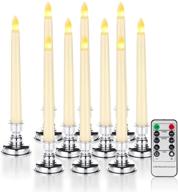 flameless taper window candles with timer - set of 9, battery operated 🕯️ with silver bases, flickering warm white flame, remote control, ideal for halloween and christmas decorations логотип