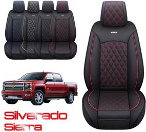 img 4 attached to Chevy Chevrolet Silverado GMC Sierra 2 Front Seat Covers Pickup Custom Fit 2007-2022 1500 2500HD 3500HD Crew Double Extended Cab Waterproof Leather Seat Protectors(2 PCS Front