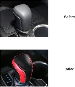 img 3 attached to CKE Red and Black Leather Auto Gear Shift Knob Cover Protector Trim Cap Sticker for Toyota Camry, Corolla Hatchback, Avalon 2018-2022 Accessories