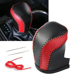 img 4 attached to CKE Red and Black Leather Auto Gear Shift Knob Cover Protector Trim Cap Sticker for Toyota Camry, Corolla Hatchback, Avalon 2018-2022 Accessories