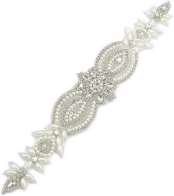 img 4 attached to Crystal Rhinestone & Off White Pearls Wedding Belt Applique - Bridal Sash Belt Applique