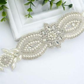 img 1 attached to Crystal Rhinestone & Off White Pearls Wedding Belt Applique - Bridal Sash Belt Applique