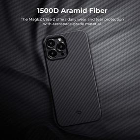 img 2 attached to PITAKA Magnetic Case: Sleek Aramid Fiber iPhone 13 Pro-6.1 Inch Cover with 3D Grip Touch - Black/Grey (Twill)