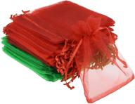 tojwi 50pcs red+green organza bags – 3.54x4.33 inches – satin drawstring pouch for wedding party favors, jewelry, and watches logo