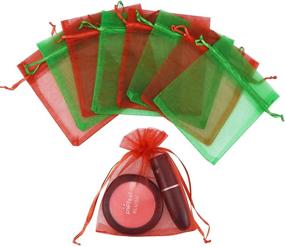 img 2 attached to Tojwi 50pcs Red+Green Organza Bags – 3.54x4.33 inches – Satin Drawstring Pouch for Wedding Party Favors, Jewelry, and Watches