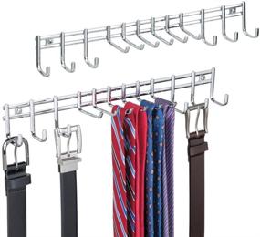 img 4 attached to 🧺 mDesign Wall Mount Metal Accessory Organizer and Storage Center - Slim Holder for Women's and Men's Ties, Belts, Scarves, Sunglasses, Watches - 12 Hooks, 2 Pack, Chrome - Includes Hardware