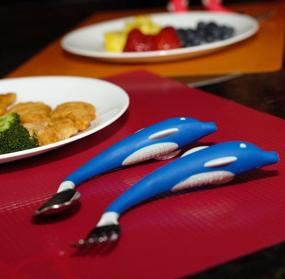img 3 attached to 🐬 Blue Dolphin Animal Collection Fork and Spoon Cutlery Set for Children and Toddlers with Ergonomic Design. BPA Free, Nontoxic Stainless Steel. Fun and Safe Utensil for Kids.