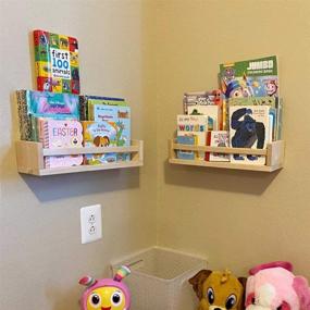 img 4 attached to Natural Wood Nursery Bookshelf Set of 2 - Floating Bookshelves for Baby, Kids' Room Décor, Kitchen Spice Rack