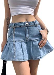 img 3 attached to 👖 Jumpp Women's Casual Jean Mini Skirt: Slim A-line Pleated Ruffle Denim Skirt