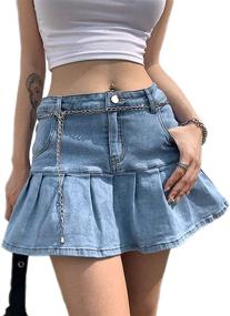 img 2 attached to 👖 Jumpp Women's Casual Jean Mini Skirt: Slim A-line Pleated Ruffle Denim Skirt