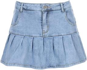 img 1 attached to 👖 Jumpp Women's Casual Jean Mini Skirt: Slim A-line Pleated Ruffle Denim Skirt