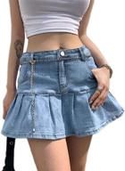 👖 jumpp women's casual jean mini skirt: slim a-line pleated ruffle denim skirt logo