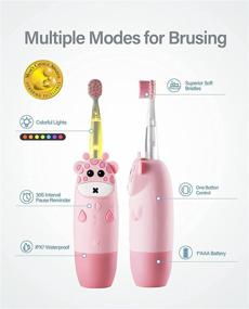 img 3 attached to 🪥 Colorful Lights Kids Electric Toothbrush, IPX7 Waterproof Soft Battery-Powered Tooth Brush with Memory Function, 4 Modes & 2 Min Timer, Ideal for Kids Aged 2-12, Pink01