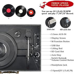 img 2 attached to Portable Wireless 3-Speed Vintage Suitcase Turntable Record Player with Built-in Speakers - Classic Vinyl Player, Black Nostalgic Record Player with Speakers