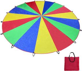 img 4 attached to 🌈 Voilamart 20-Foot Rainbow Play Parachute for Kids with 16 Handles & Zipped Carry Bag - Ideal for Outdoor Cooperative Group Activities