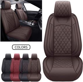 img 4 attached to Aierxuan Car Front Seat Covers Waterproof Faux Leather Automotive Vehichle Cushion Universal Fit For Honda Niaasn Hyundai Rav4 Altima Explorer Crown Tucson Cruze Equinox Renegade(2 PCS Front/Brown)
