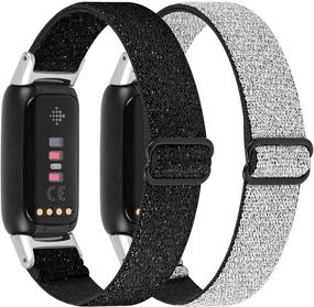 img 4 attached to 🖤 OCEBEEC 2 Pack Elastic Bands for Fitbit Luxe - Stretchy Nylon Replacement Wristbands in Shining Black & Shining Silver