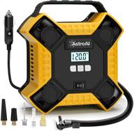 🚗 astroai portable air pump for car tires - 12v dc air compressor tire inflator with integrated metal structure, led light - suitable for cars, bicycles, motorcycles, and other inflatables (yellow) logo