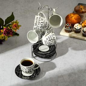 img 2 attached to 🖤 Gibson Home Expressions 13-Piece Espresso Cup Saucer Set with Cups Stand, White/Black