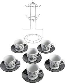 img 1 attached to 🖤 Gibson Home Expressions 13-Piece Espresso Cup Saucer Set with Cups Stand, White/Black