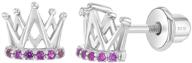 👑 925 sterling silver crown cubic zirconia screw back earrings for little girls - princess earrings set for toddlers, young girls & pre teens- small pretty crown studs for little princesses: elegant and safe jewelry for young royalty logo