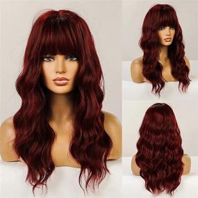 img 4 attached to 🌹 YUSHU Red Wig: Vibrant Long Wavy Wig with Bangs - Heat Resistant, Synthetic Wine Red Wig for Women - Perfect for Cosplay