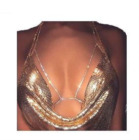 img 4 attached to 👙 Cathercing Women Body Chain Crystal Bra: Rhinestone Shining Waist Belly Bikini Chain in Gold - Perfect for Beach, Night Club & Parties!