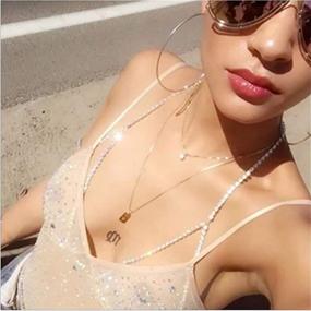 img 3 attached to 👙 Cathercing Women Body Chain Crystal Bra: Rhinestone Shining Waist Belly Bikini Chain in Gold - Perfect for Beach, Night Club & Parties!